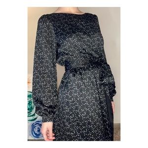 🕊 NWOT Club Monaco Long Sleeve Black A-Line Dress with White Bird Print 🕊